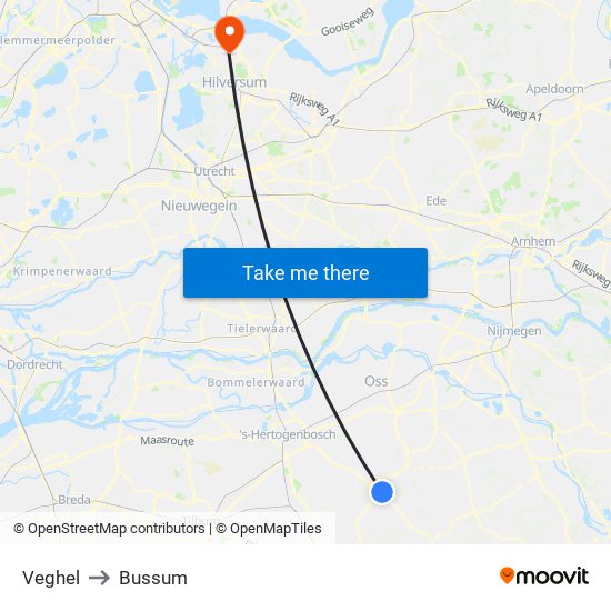 Veghel to Bussum map