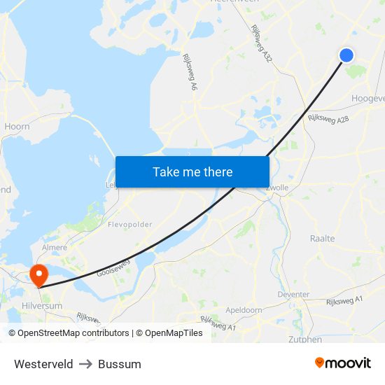 Westerveld to Bussum map