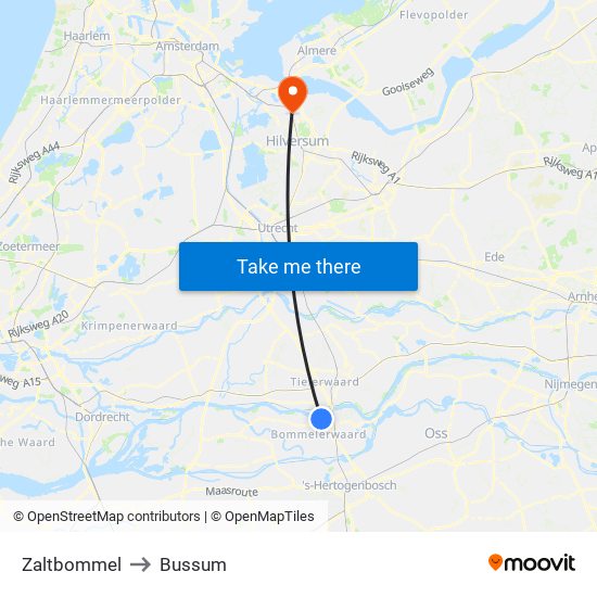 Zaltbommel to Bussum map