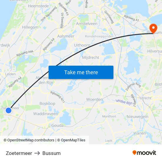 Zoetermeer to Bussum map