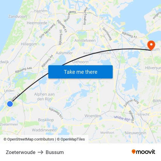Zoeterwoude to Bussum map