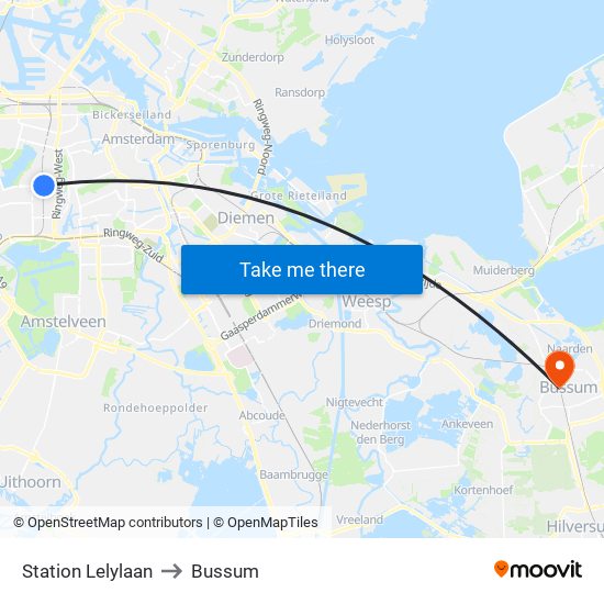 Station Lelylaan to Bussum map