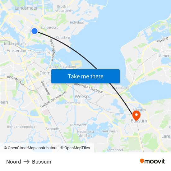 Noord to Bussum map