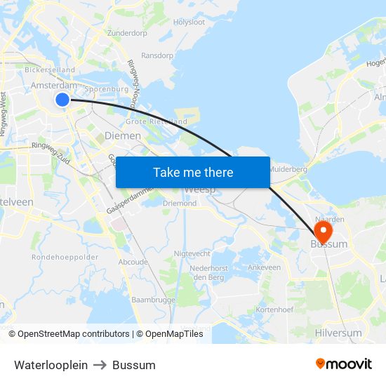 Waterlooplein to Bussum map