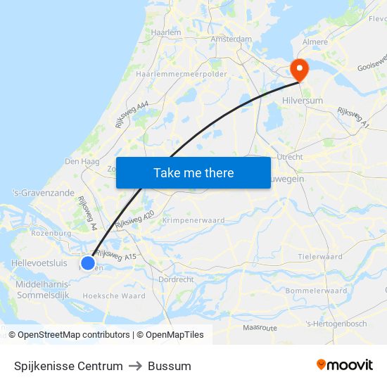 Spijkenisse Centrum to Bussum map