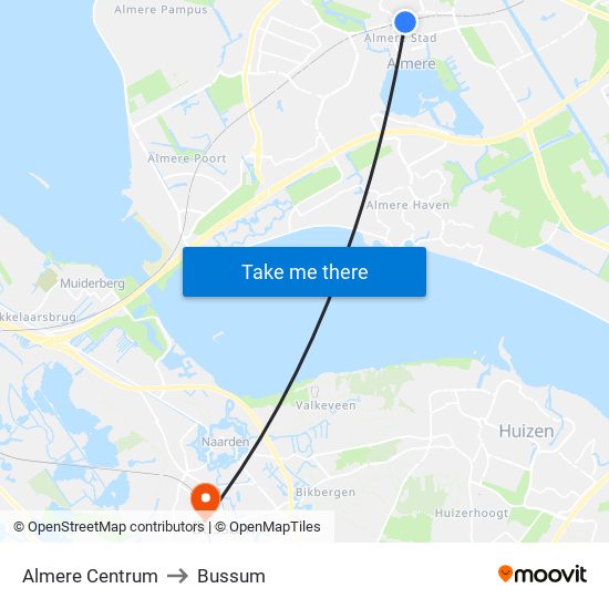 Almere Centrum to Bussum map