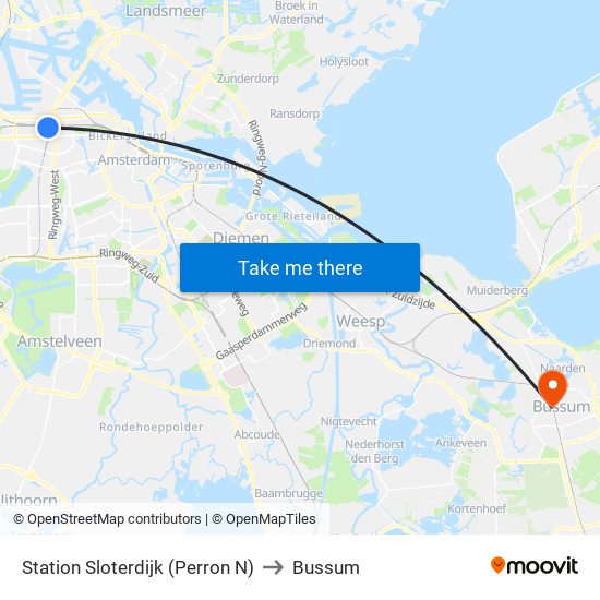 Station Sloterdijk (Perron N) to Bussum map