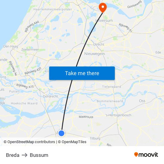 Breda to Bussum map