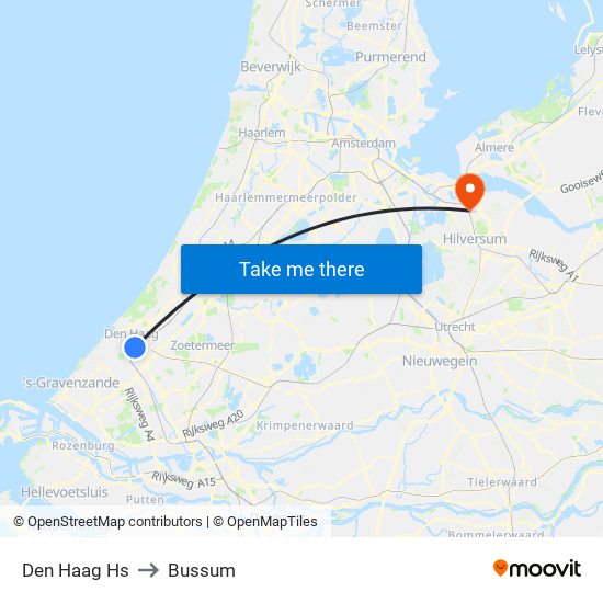 Den Haag Hs to Bussum map