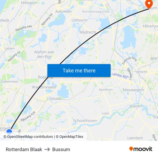 Rotterdam Blaak to Bussum map