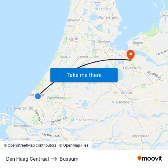 Den Haag Centraal to Bussum map