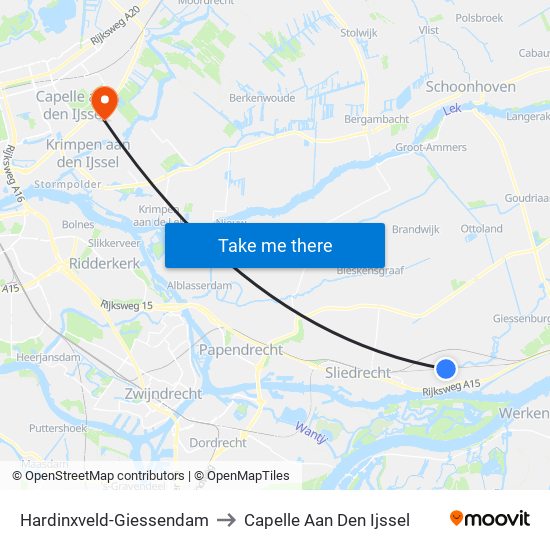 Hardinxveld-Giessendam to Capelle Aan Den Ijssel map