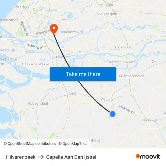 Hilvarenbeek to Capelle Aan Den Ijssel map