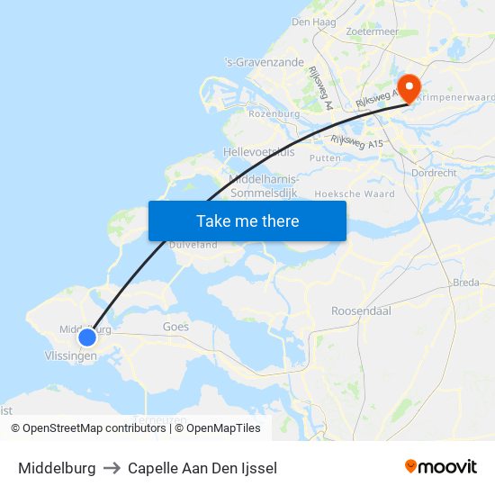 Middelburg to Capelle Aan Den Ijssel map