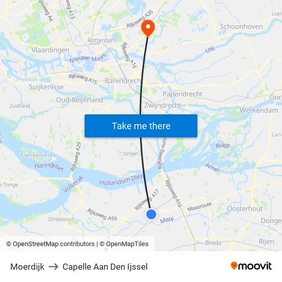 Moerdijk to Capelle Aan Den Ijssel map