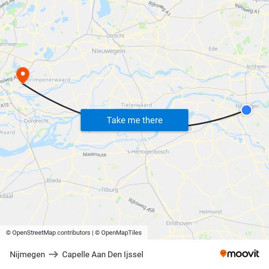 Nijmegen to Capelle Aan Den Ijssel map