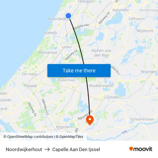 Noordwijkerhout to Capelle Aan Den Ijssel map