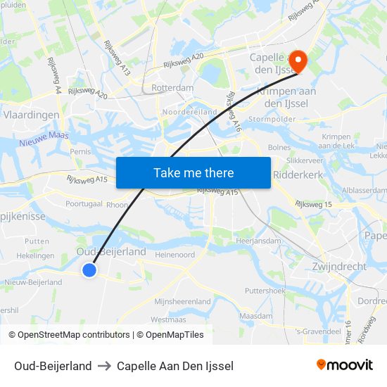 Oud-Beijerland to Capelle Aan Den Ijssel map