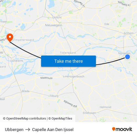 Ubbergen to Capelle Aan Den Ijssel map