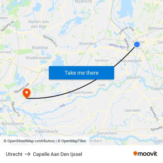 Utrecht to Capelle Aan Den Ijssel map