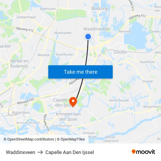 Waddinxveen to Capelle Aan Den Ijssel map