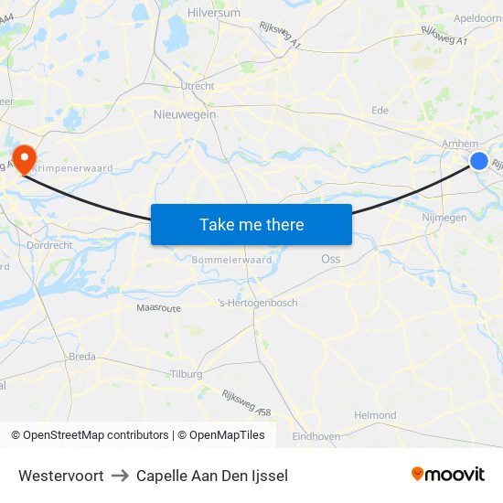 Westervoort to Capelle Aan Den Ijssel map