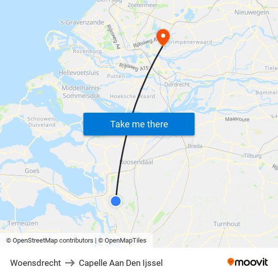 Woensdrecht to Capelle Aan Den Ijssel map