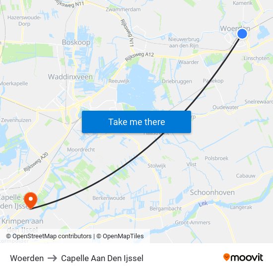 Woerden to Capelle Aan Den Ijssel map