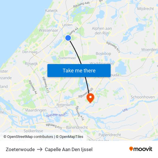 Zoeterwoude to Capelle Aan Den Ijssel map