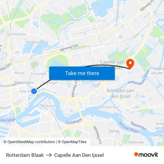 Rotterdam Blaak to Capelle Aan Den Ijssel map