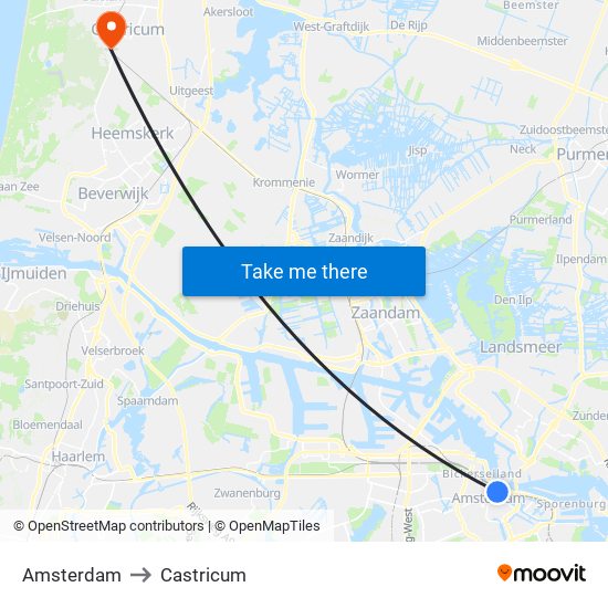 Amsterdam to Castricum map