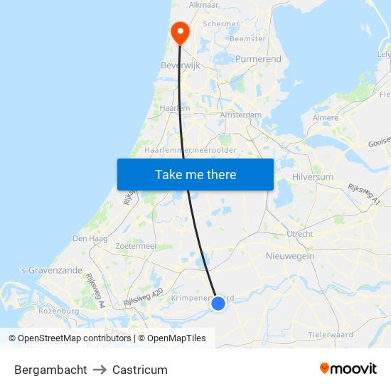 Bergambacht to Castricum map