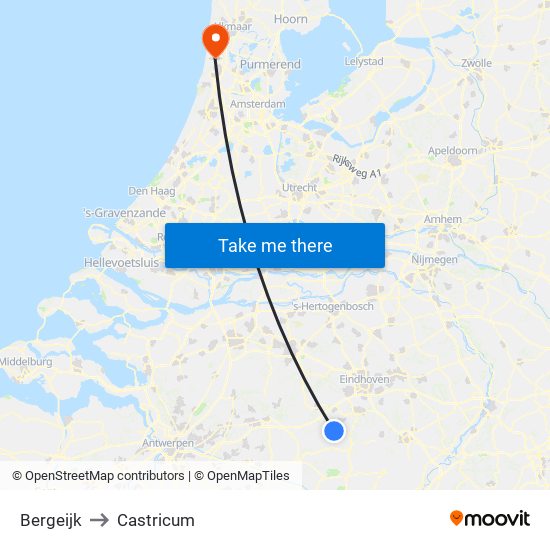 Bergeijk to Castricum map