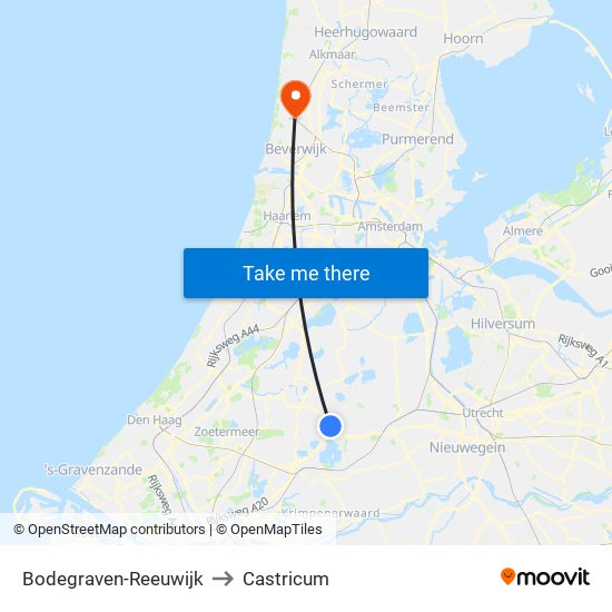 Bodegraven-Reeuwijk to Castricum map