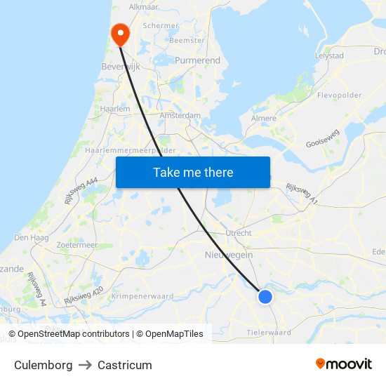 Culemborg to Castricum map