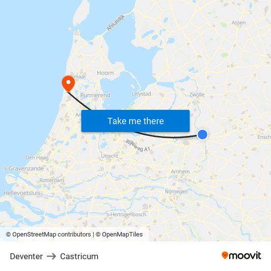 Deventer to Castricum map