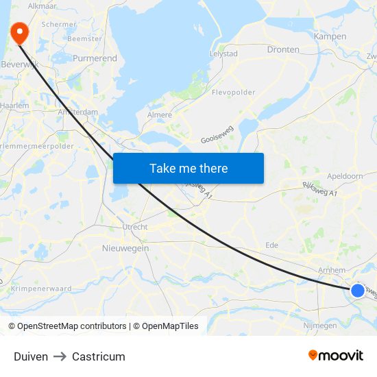 Duiven to Castricum map