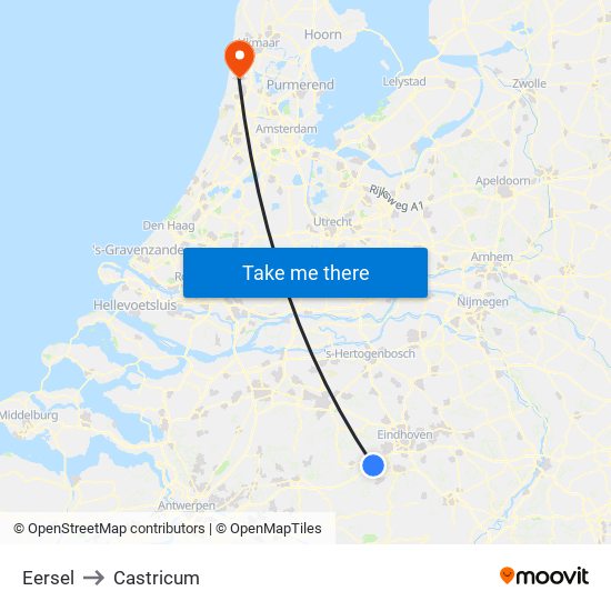 Eersel to Castricum map