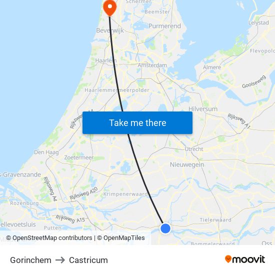 Gorinchem to Castricum map