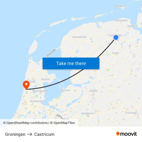 Groningen to Castricum map