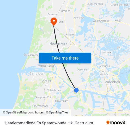 Haarlemmerliede En Spaarnwoude to Castricum map