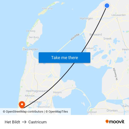 Het Bildt to Castricum map