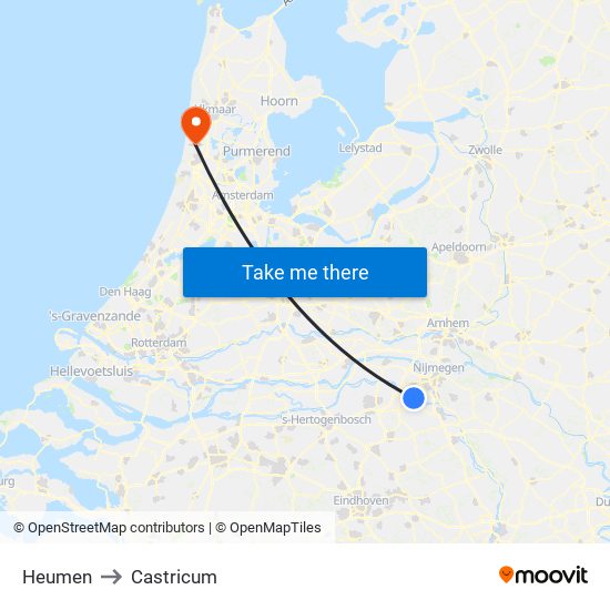 Heumen to Castricum map