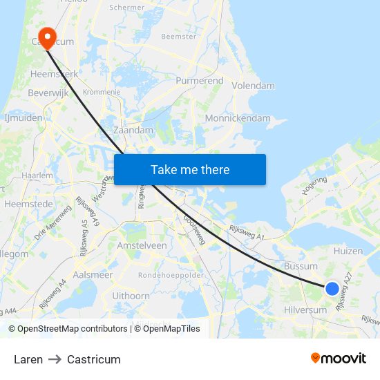 Laren to Castricum map