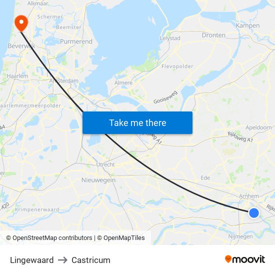 Lingewaard to Castricum map