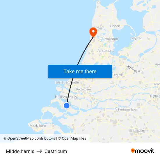 Middelharnis to Castricum map