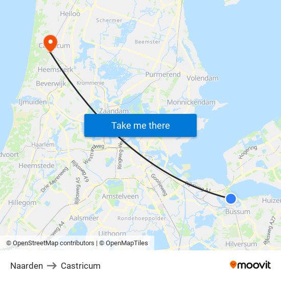 Naarden to Castricum map