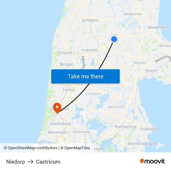Niedorp to Castricum map