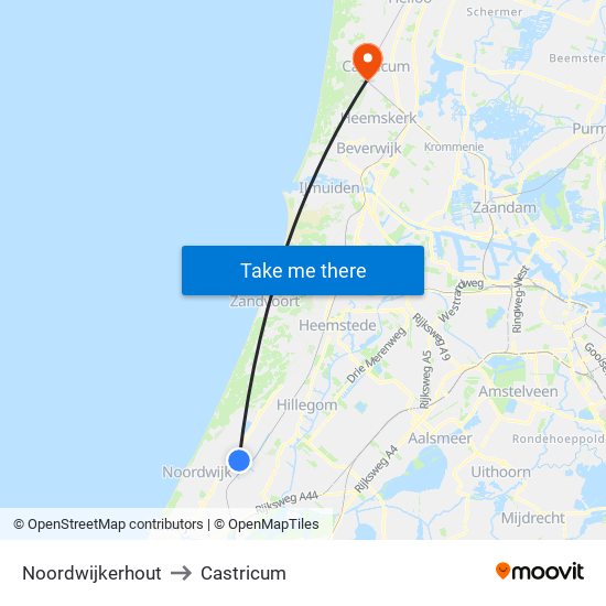 Noordwijkerhout to Castricum map