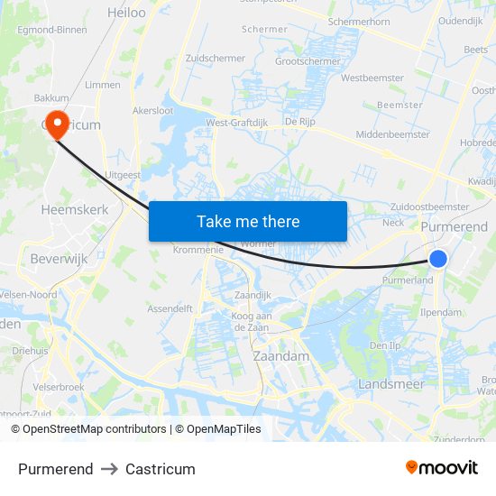 Purmerend to Castricum map